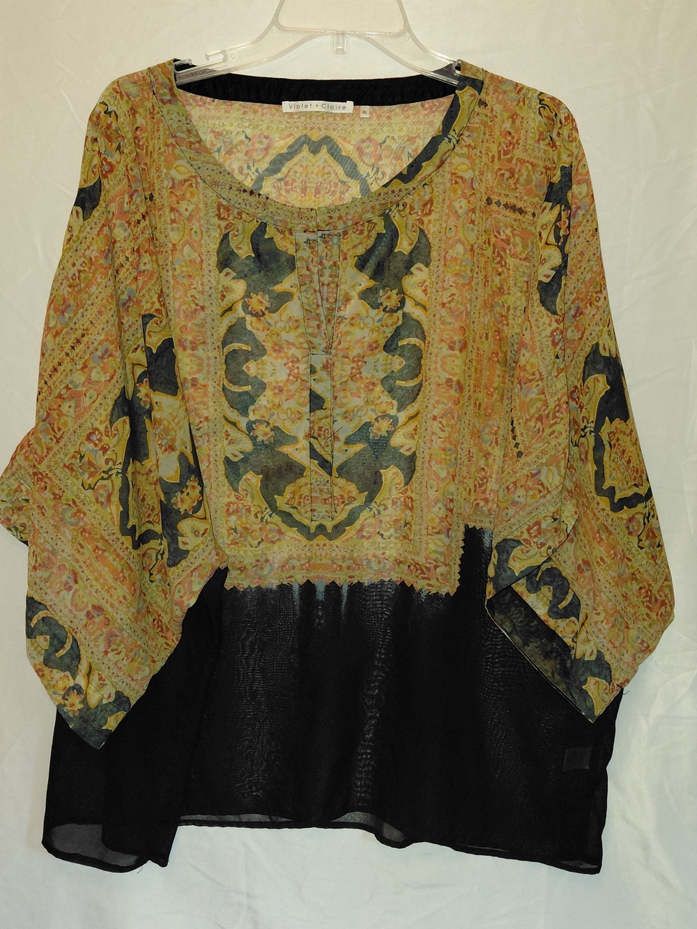 Violet & Claire Yellow Floral Boho Tunic with Black Chiffon Hem